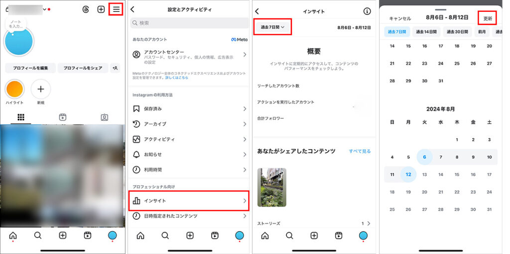 Instagramのアカウント全体のインサイトを見る