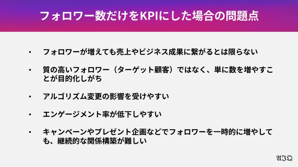 フォロワー数だけをKPIにした場合の問題点