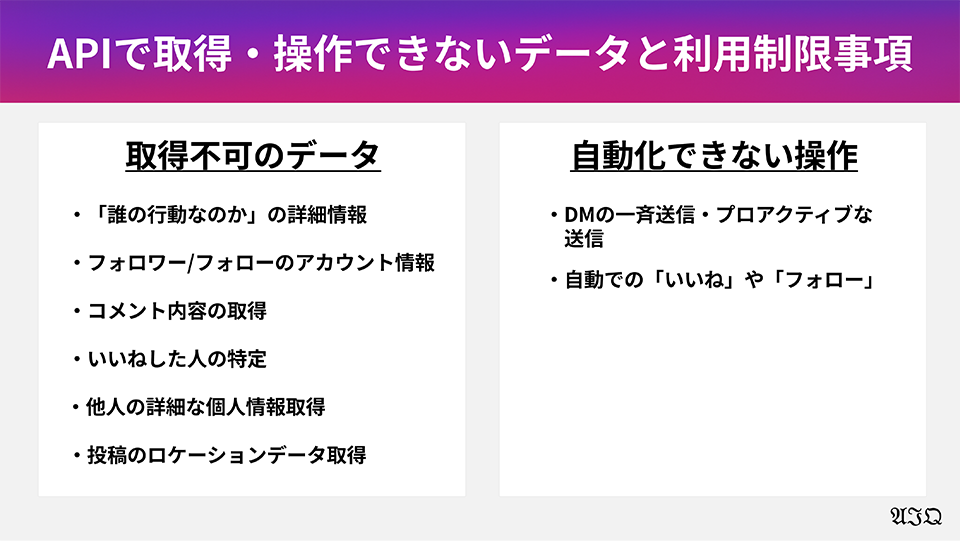 APIで取得・操作できないデータと利用制限事項