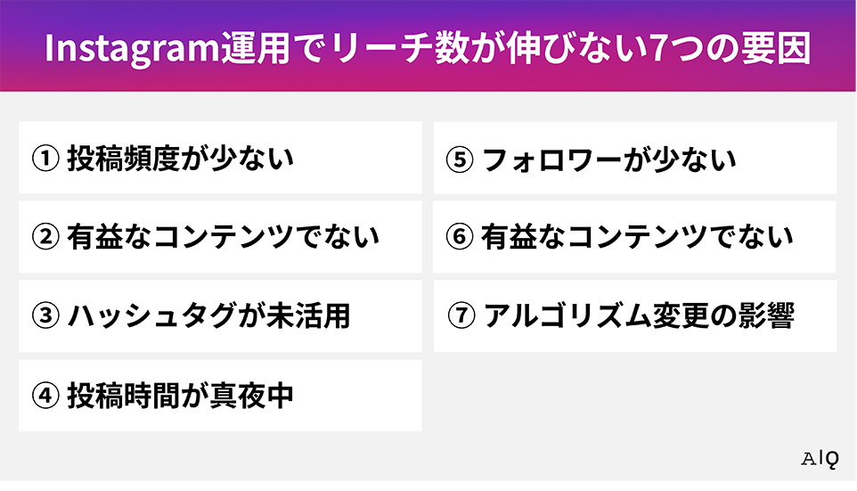 Instagram運用でリーチ数が伸びない7つの要因